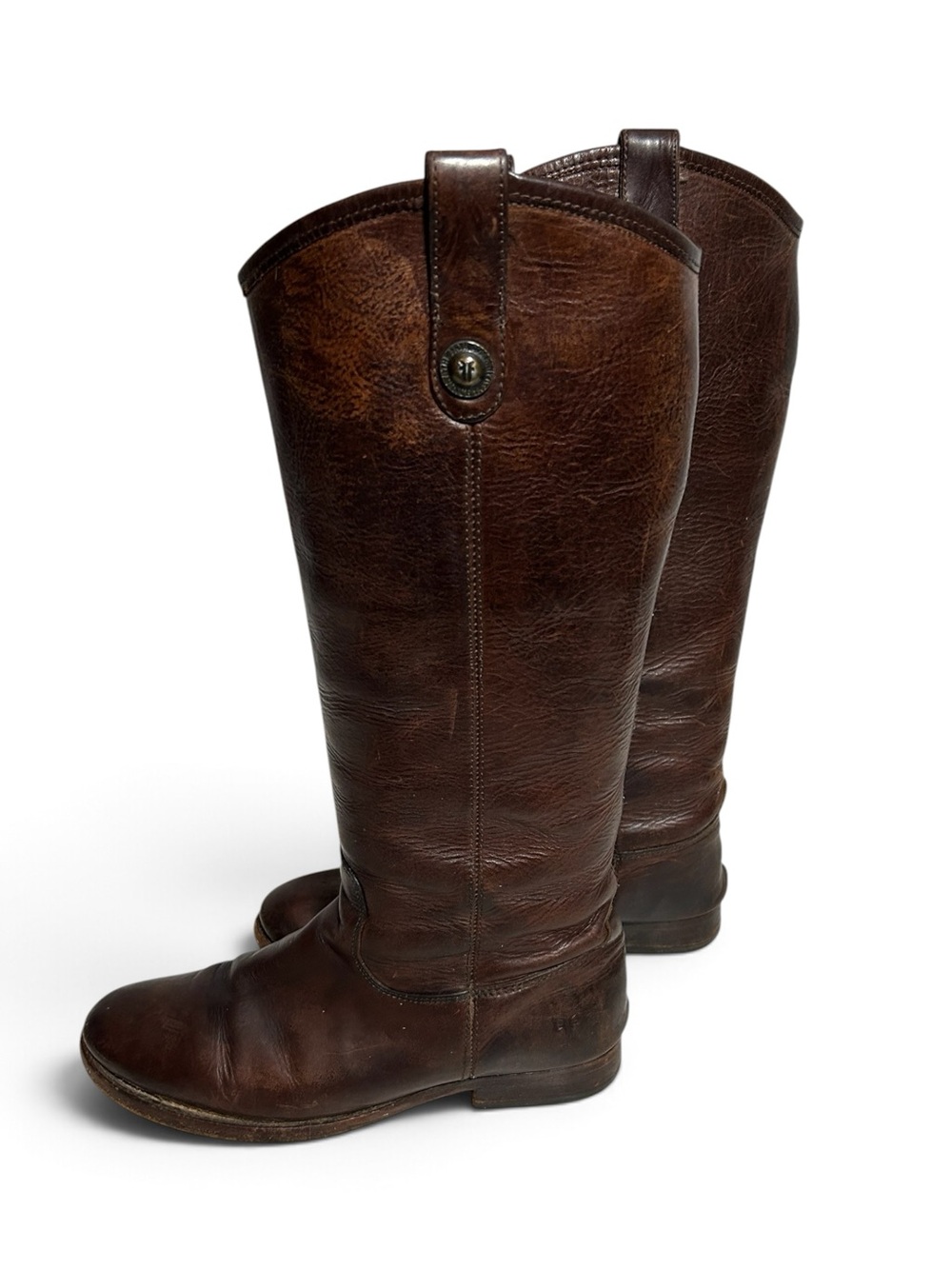 Frye Melissa Button Cognac Brown Leather Riding Boots 8